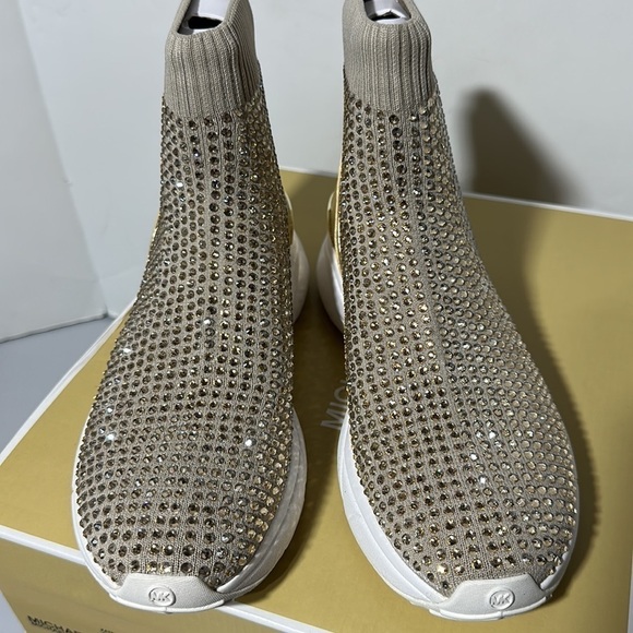 Michael Kors Katrina stretch knit bootie hot fix stones embellished sparkly gold - Picture 6 of 12